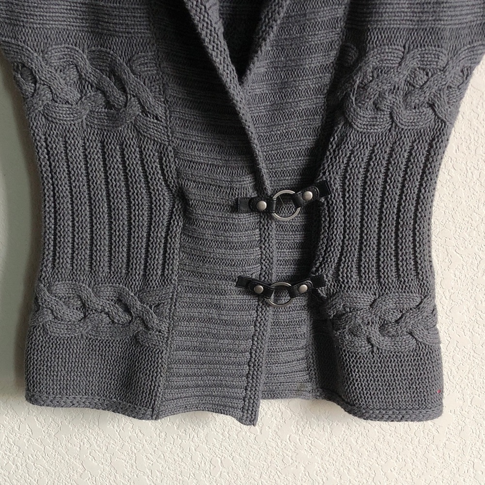 Tommy Hilfiger Shawl Collar Short Sleeve Sweater Grey Cotton Buckle Snap Front - Picture 4 of 15